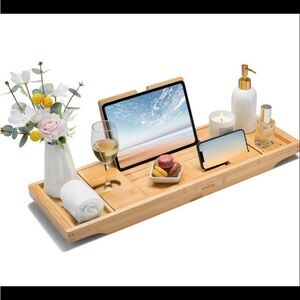 Hossejoy Wood Bamboo Bathtub Expanding Caddy Tray